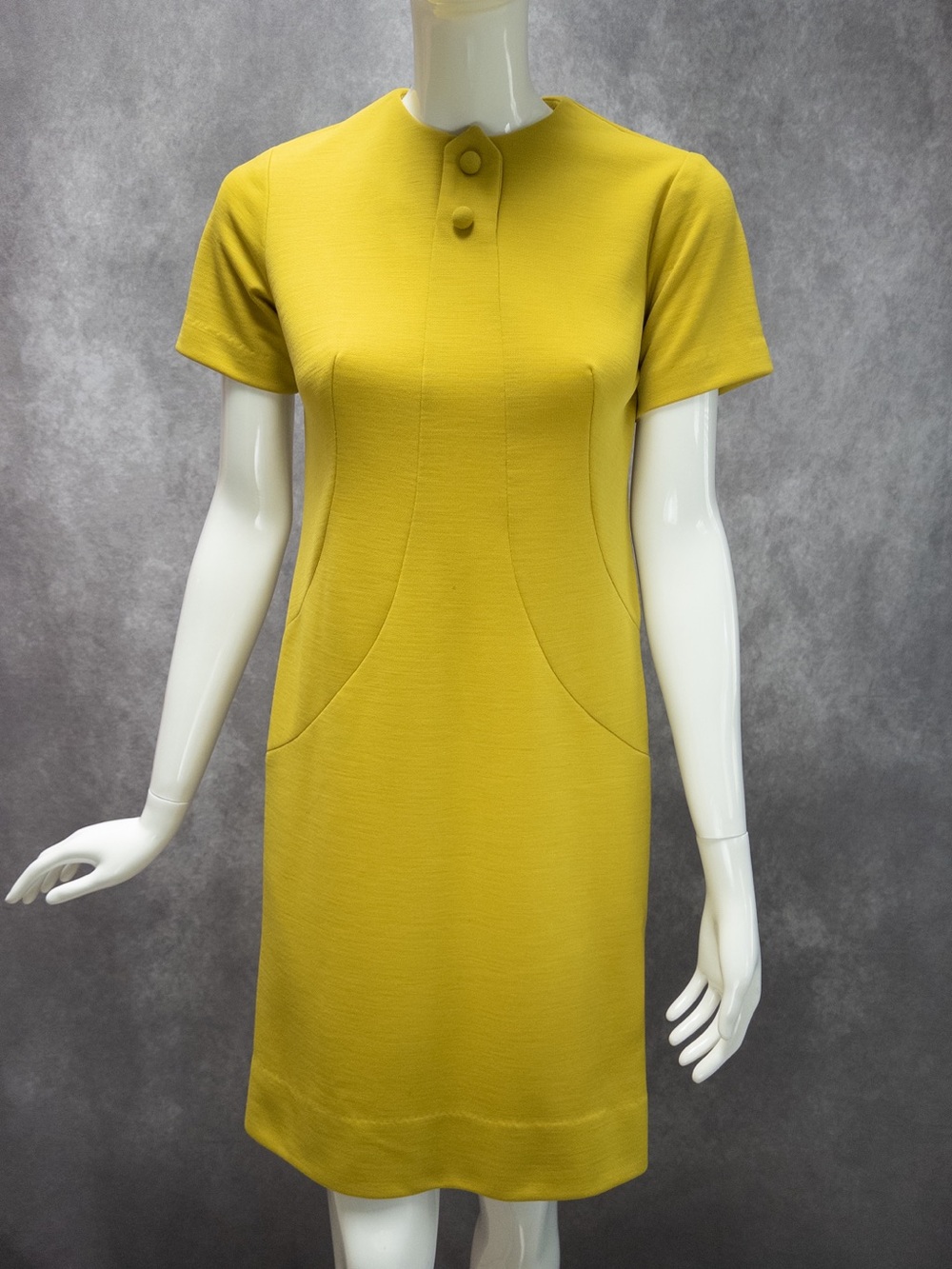 Vintage 60s Toni Todd Chartreuse Yellow Mod Shift‎ Dress Short Sleeve, Size M
